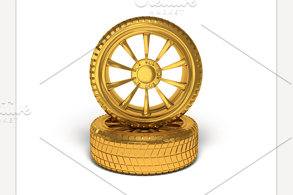 Car Gold Wheel 3D Rendering