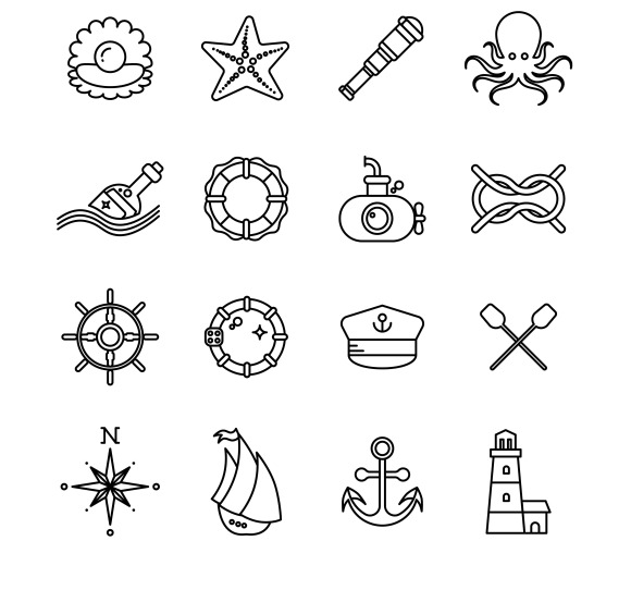 Marine Sea Nautical Thin Line Icons