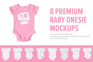 8 Premium Baby Shirt/Onesie Mockups PSD Mockup