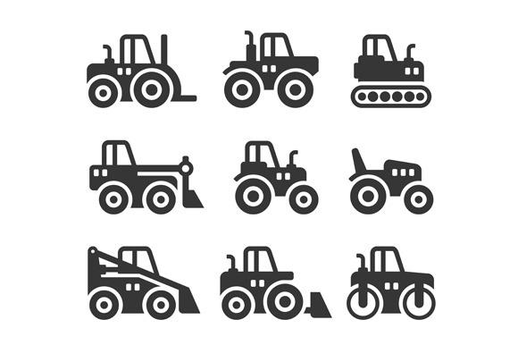 Tractors And Building Machines Icons