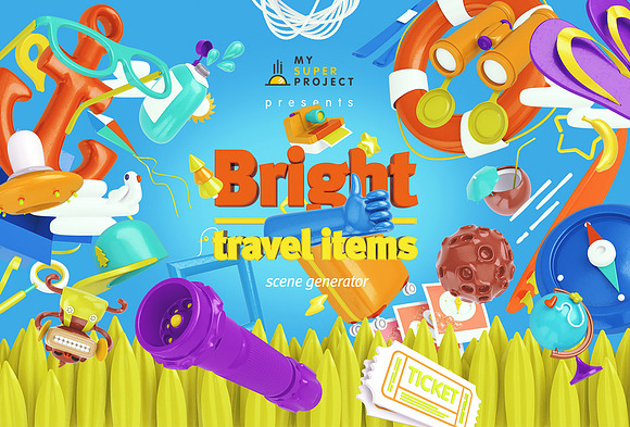 Download Bright Travel Items Scene Generator