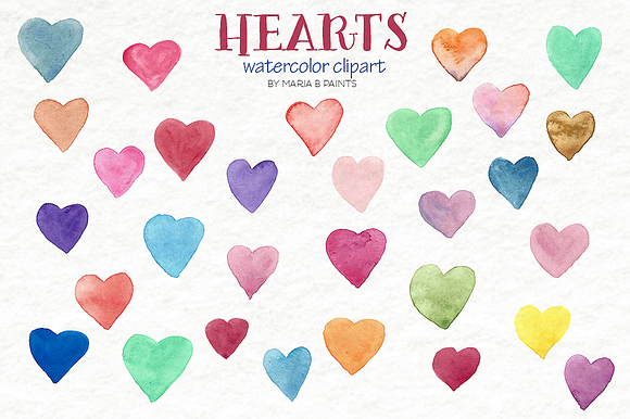 Watercolor Clip Art - Hearts in Illustrations