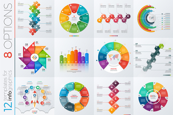 12 infographic templates 8 options in Presentation Templates