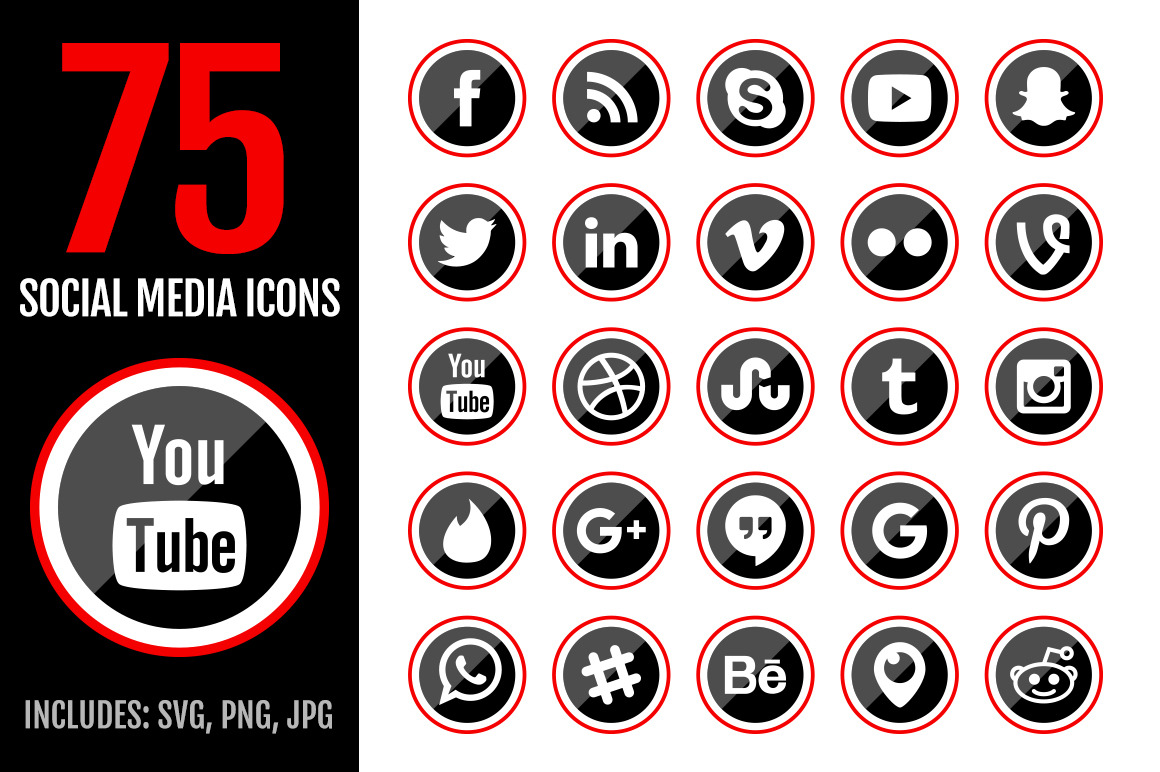 75 RED Social Media Icons ~ Icons ~ Creative Market
