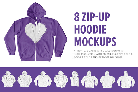 Download 8 Premium Zip-Up Hoodie Mockups