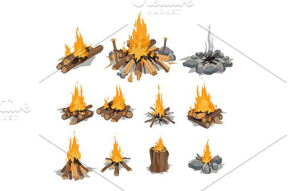 Bonfires Isolated Vector Illustration