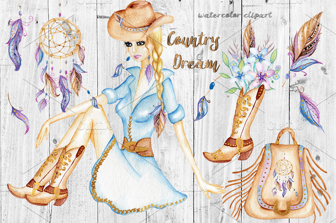 Watercolor Western Clipart. Cowgirl. ~ Illustrations ...