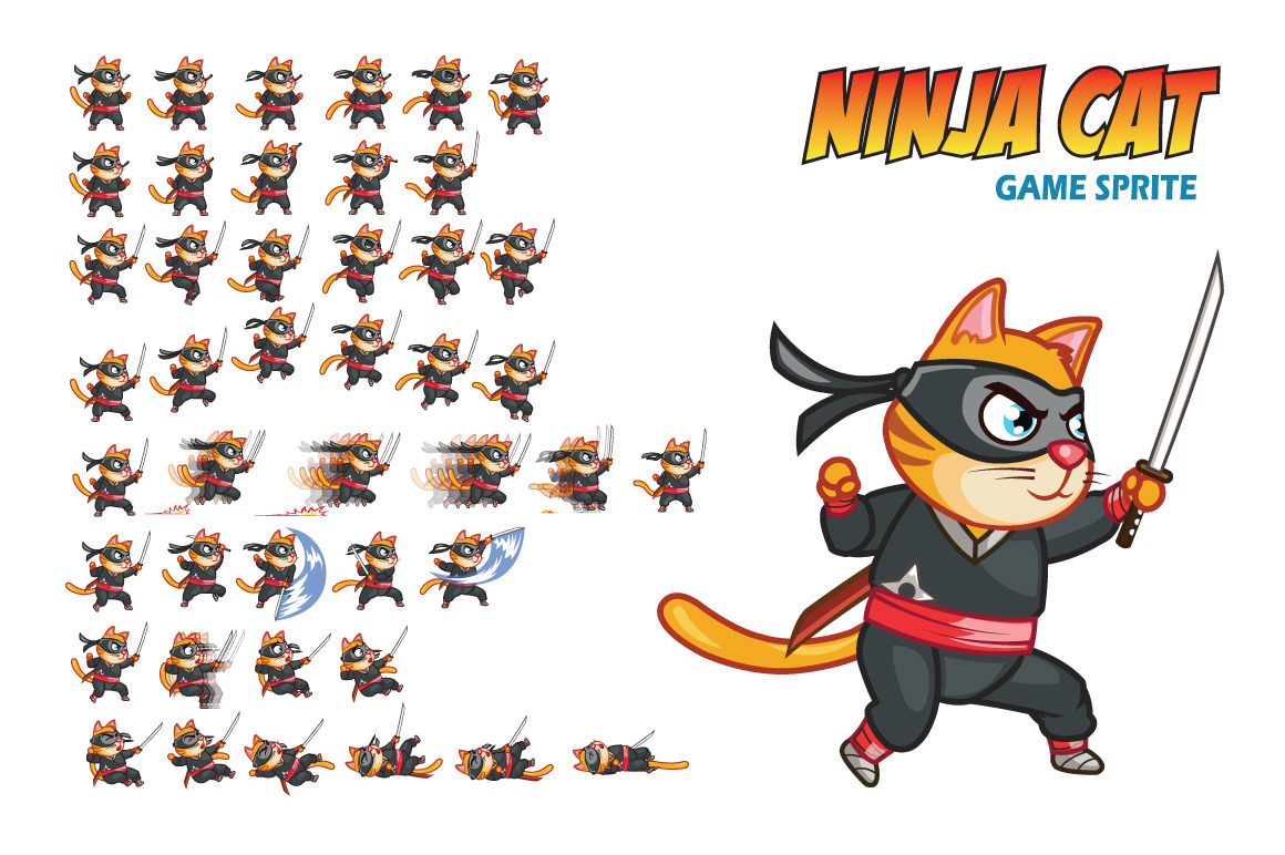 Ninja Cat Game Sprite Illustrations Creative Market