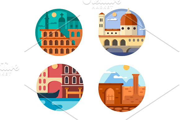 Italy Set Icon Rome And Venice