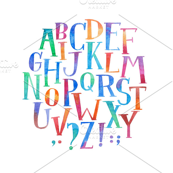 Colorful Watercolor Aquarelle Font Type Handwritten Hand Draw Abc