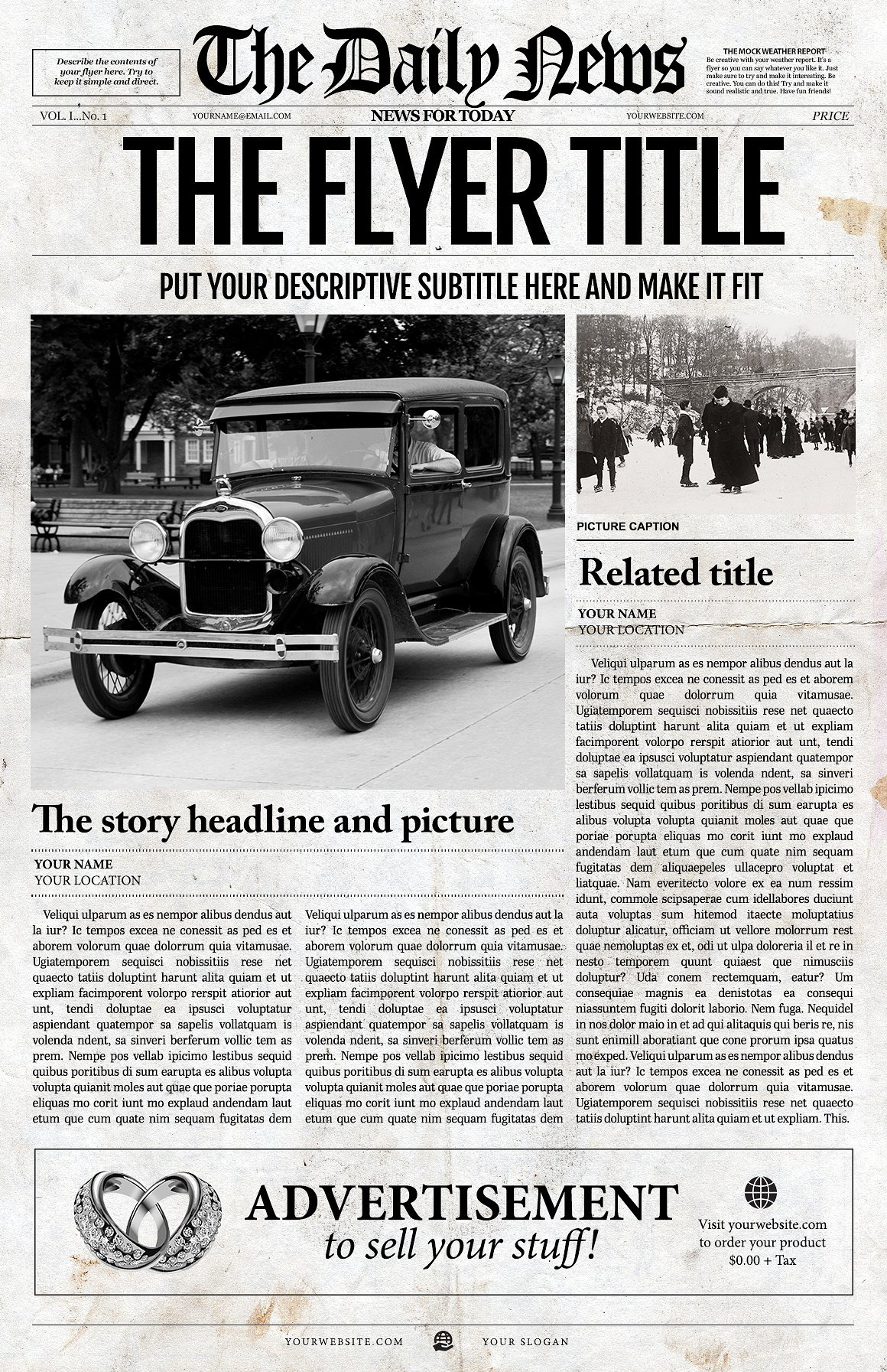 1 Page Newspaper Template .AI Flyer Templates Creative Market