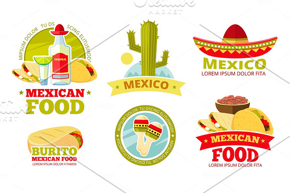 Mexican Salsa Food Restaurant Vector Badges Labels Logos And Emblems