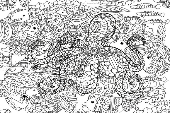 Underwater Sea Octopus In Zen-art Style