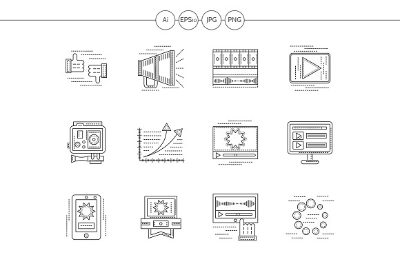 Video blogging flat line icons - Icons