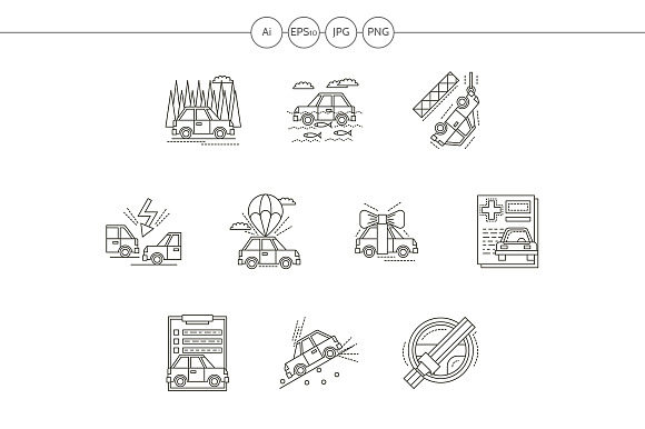 Car insurance flat line vector icons - Icons