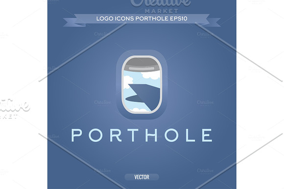 Porthole Plane View Of The Clouds And Wing Vector Logo Icon