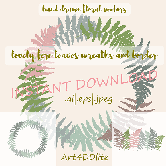 2 Fern leaves wreaths and a border in Illustrations