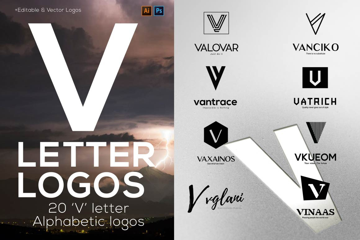 20 &quot;V&quot; Letter Alphabetic Logos ~ Logo Templates ~ Creative Market