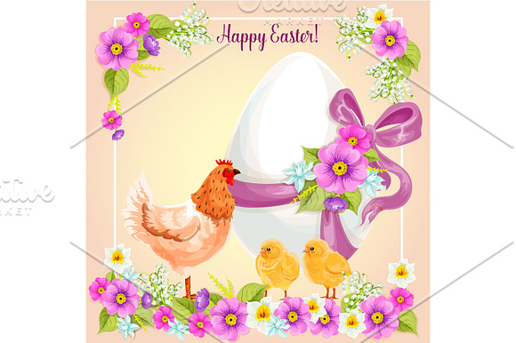 Easter Greeting Card Vector Flowers Paschal Egg