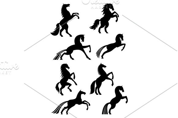 Horses Heraldic Silhouette Vector Icons
