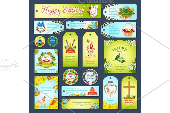 Easter Greeting Cards Tags Banners Vector Set