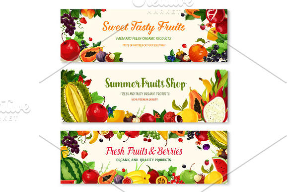 Fruits And Berries Vector Farm Banners Templates