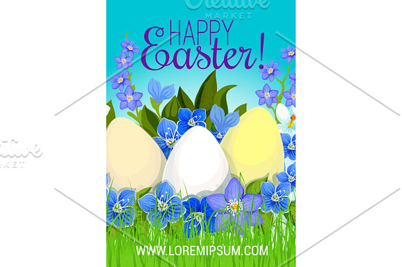 Easter Poster Paschal Eggs Flowers Vector Greeting