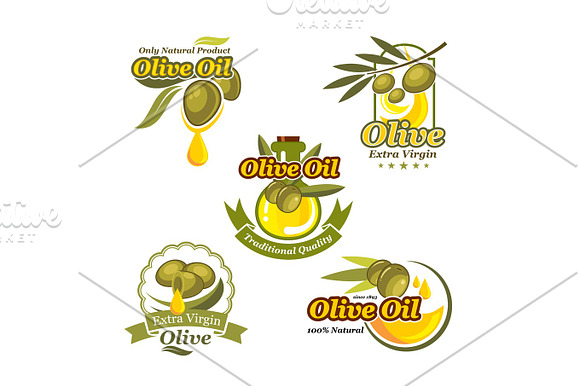 Olive Oil Vector Icons Product Label Template Set