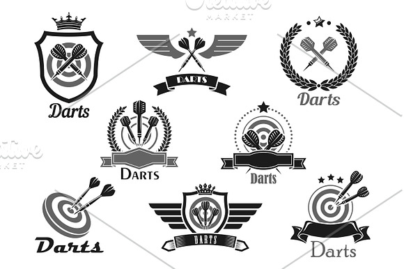 Darts Sport Club Awards Emblems Or Vector Icons