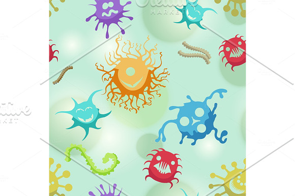 Cute Bacteria Cartoon Seamless Pattern