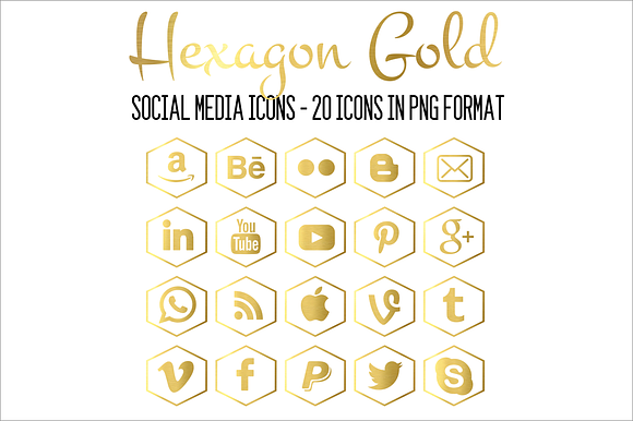 Social Media Icons Hexagon Gold
