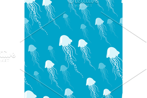 Jellyfish Cartoon Vector Seamless Pattern
