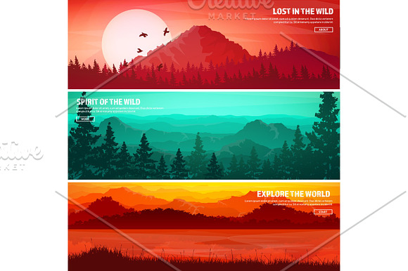 Mountains And Forest Wild Nature Landscape Travel And Adventure.Panorama Into The Woods Horizon Line.Trees Fog Wildlife