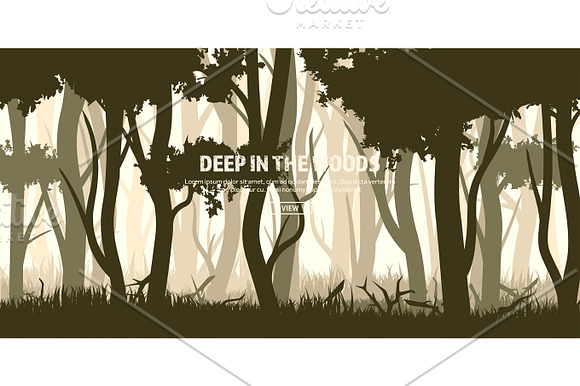 Trees Set Wild Pine Forest Nature Background Wood.Vector Illustration.Banner Dark Green Tree Landscape.Grass Meadow