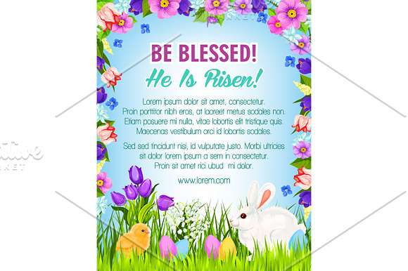 Happy Easter Eggs Bunnies Vector Greeting Poster