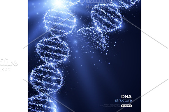Shining DNA Spirals On Blue Background
