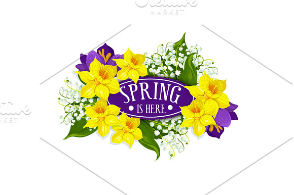 Spring Holiday Vector Poster Of Daffodils Bouquet