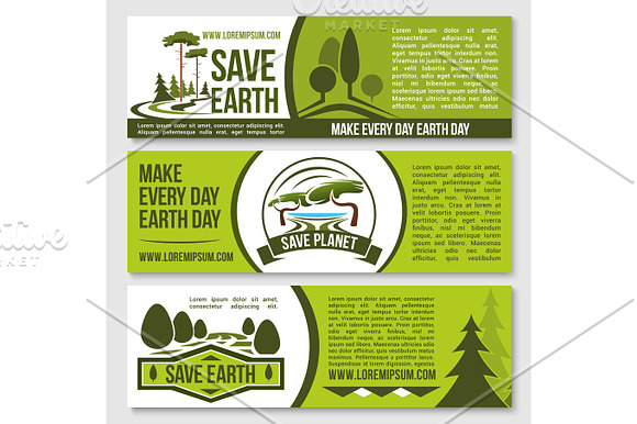 Save Nature Planet Earth Protection Vector Banners