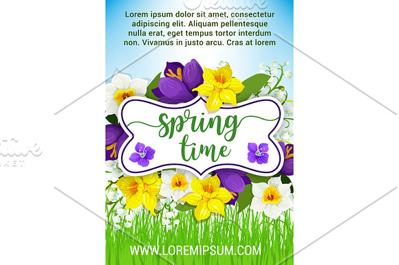 Hello Spring Flowers Vector Floral Poster
