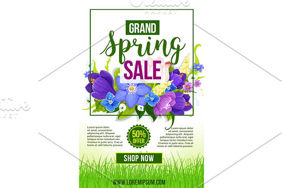 Spring Holiday Sale Vector Flowers Poster Template