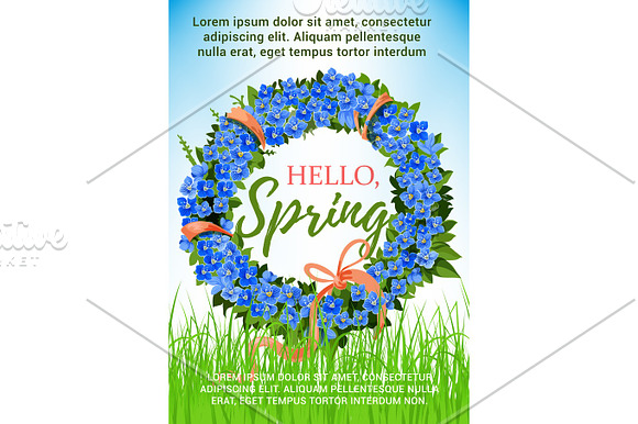Spring Poster Holiday Crocus Flowers Vector Wreath