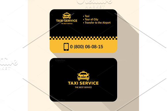 Business Card Taxi Driver Flat Modern Trendy Style Yellow And Black Plastic Credit