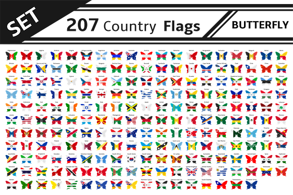 Set 207 Country Flag Butterfly