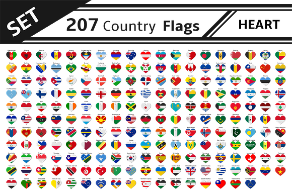 Set 207 Country Flags With Heart