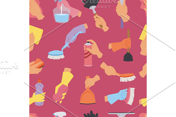 House Cleaning Tools Seamless Pattern Background