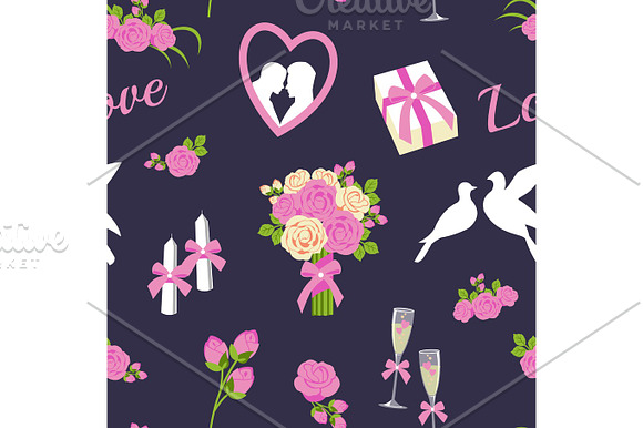 Wedding And Valentine Day Seamless Pattern Vector Illustration