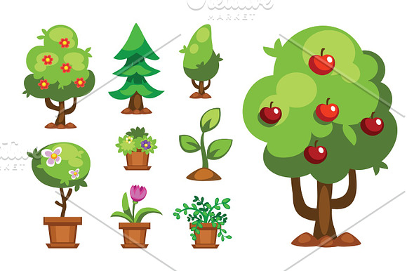 Cartoon Garden Green Tree Vector Illustration