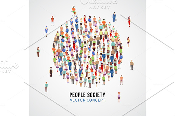 Large People Crowd In Circle Shape Society People Community Vector Concept