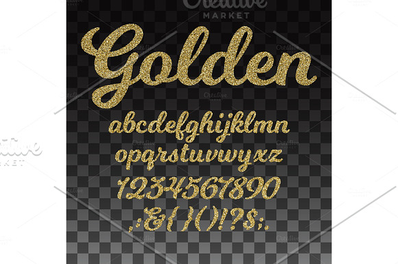 Gold Glitter Vector Font Golden Alphabet With Lowercase Letters Numbers And Symbols