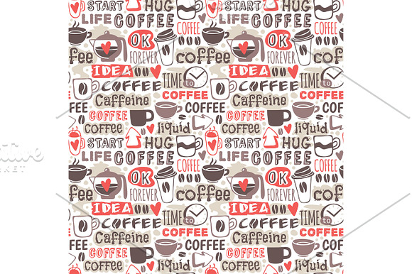 Hand Drawn Coffee Badge Vector Seamless Patterns